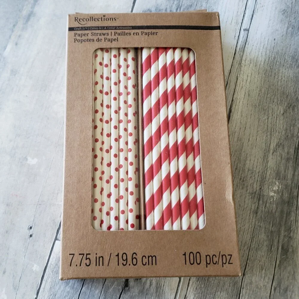 NWT - Recollections Red and White Stripe and Dot Paper Straws (100 pack)